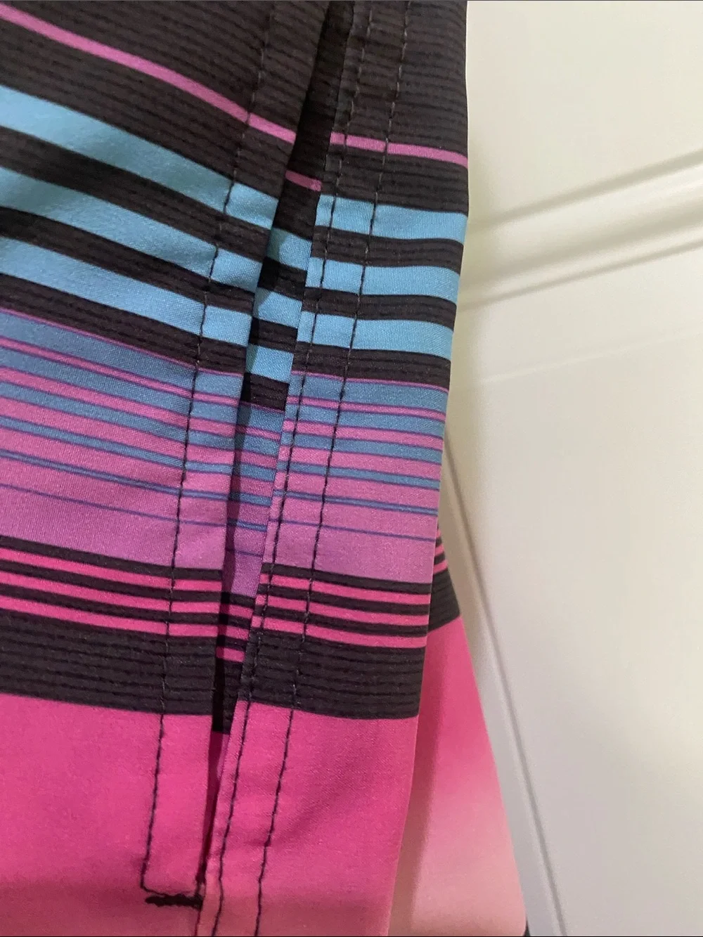 No Boundaries Black Board Shorts with Pink & Blue Stripes
